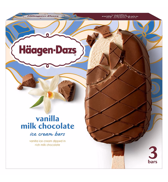 Haagen-Dazs, Vanilla Milk Chocolate Ice Cream Bar, 3 count (Frozen)