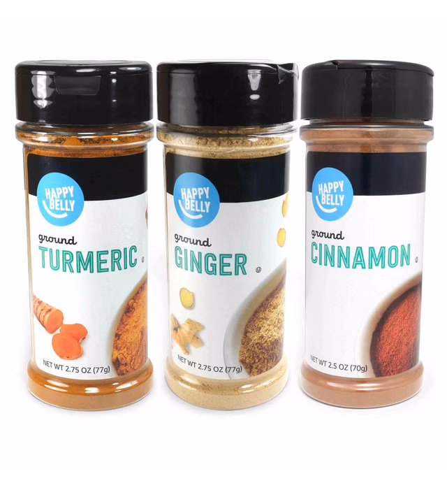 Amazon Brand - Happy Belly Wellness Spices (Turmeric, Ginger, Cinnamon), Set of 3