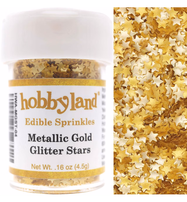 Hobbyland Edible Sprinkles (Metallic Gold Glitter Stars, 4.5g)