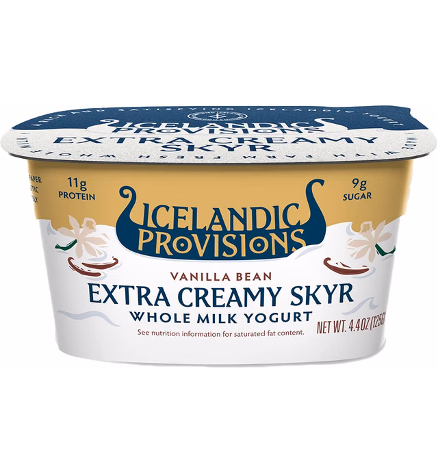 Icelandic Provisions 4.4oz Extra Creamy Skyr Yogurt, Vanilla Bean, Icelandic Cultured Dairy Product With 11g Protein Per Serving | Creamiest and Thickest | More Protein & Less Sugar Than Yogurt