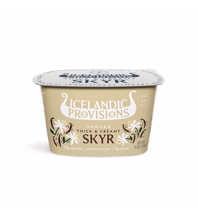 Icelandic Provisions 5.3oz Traditional Skyr Yogurt, Vanilla, Icelandic Cultured Dairy Product With 15g Protein/Serving | Thick & Creamy Texture | More Protein & Less Sugar Than Yogurt