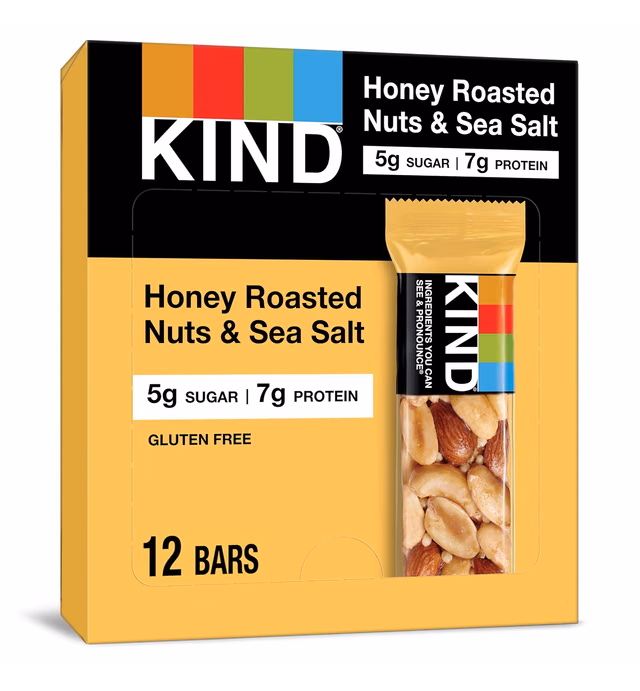 KIND Bars, Honey Roasted Nuts & Sea Salt, Gluten Free, Low Glycemic Index, 1.4oz, 12 Count
