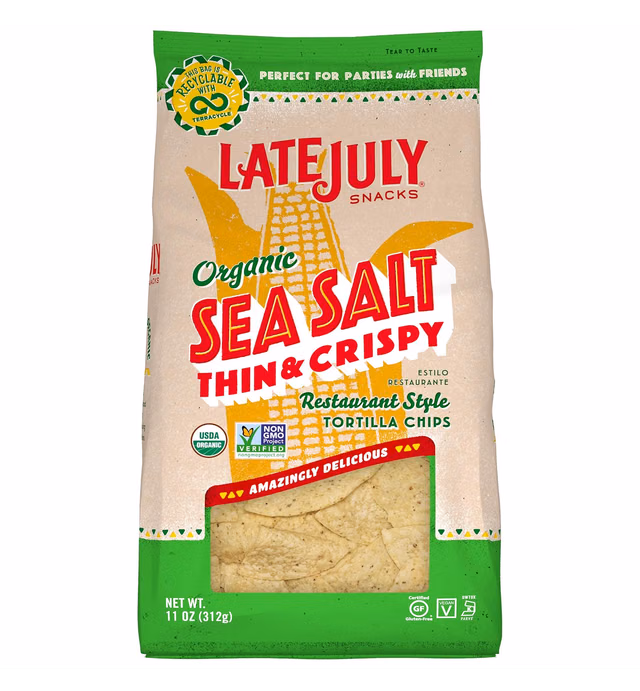 LATE JULY Snacks Restaurant Style Sea Salt Thin & Crispy Tortilla Chips, 11 oz. Bag