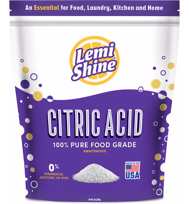 Lemi Shine 100% Citric Acid 5 Pound Bag l Pure Food-Grade Flavor Enhancer & All-Natural Preservative | Fragrance Free Citric Acid for Bath Bombs, Cooking, Canning, & Homemade Cleaning Supplies