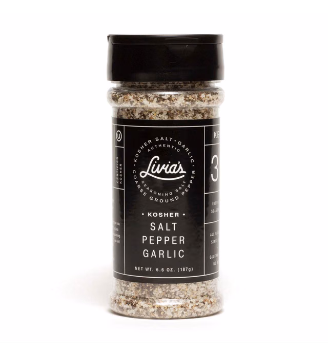 Livia's Seasoning - A Perfect Blend of Kosher Salt, Black Pepper & Garlic. All Purpose Seasoning & Spice, 6.6oz (Single Jar)