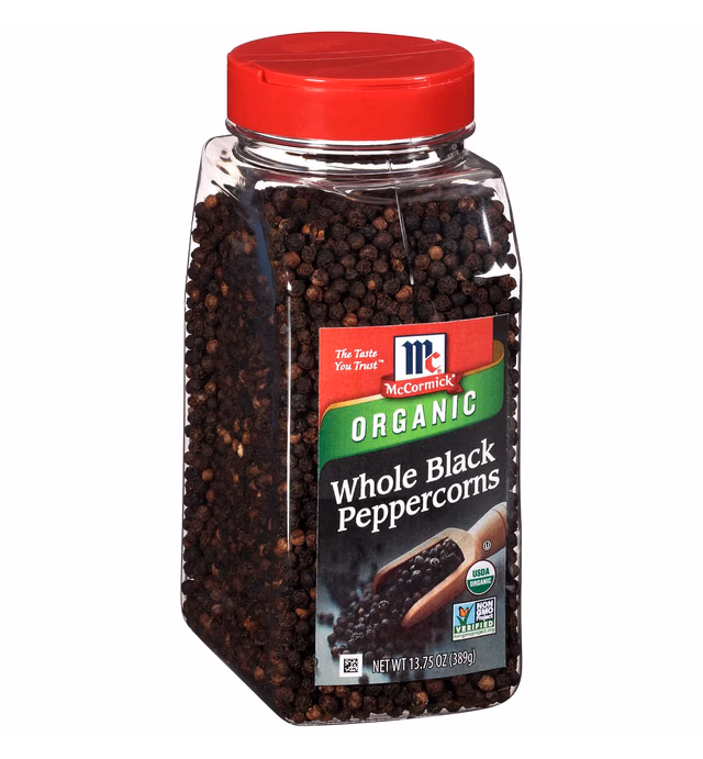 McCormick Organic Whole Black Peppercorns, 13.75 oz