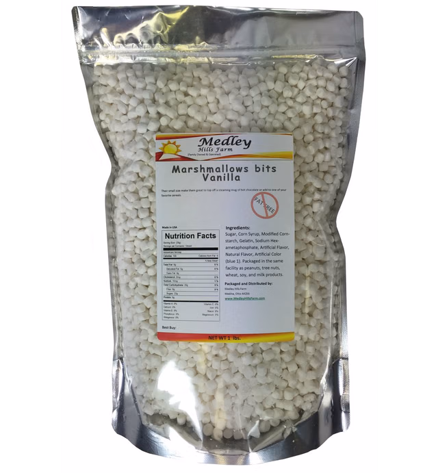 Medley Hills Farm Fat Free Marshmallow bits Vanilla Flavor Dehydrated Marshmallows 1 lb