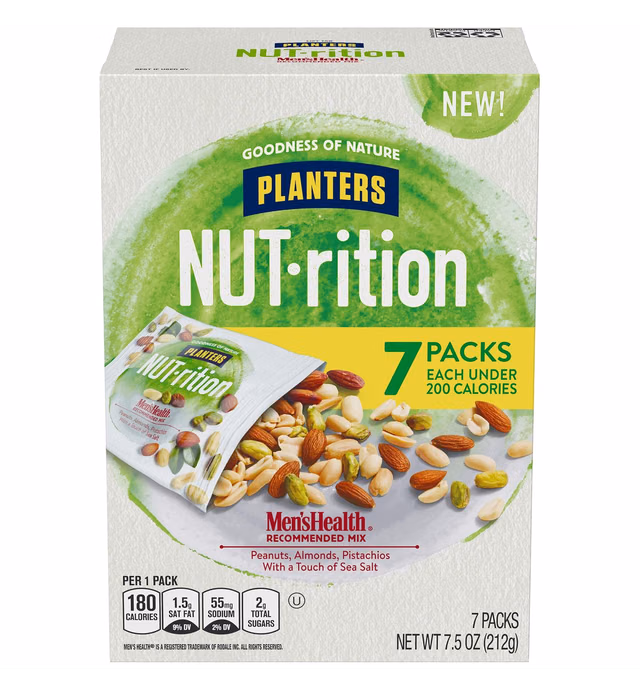 NUT-RITION MEN'S HEALTH Recommended Nut Mix with Peanuts, Almonds, Pistachios Sea Salt, 7 ct of 1.25 oz Packs