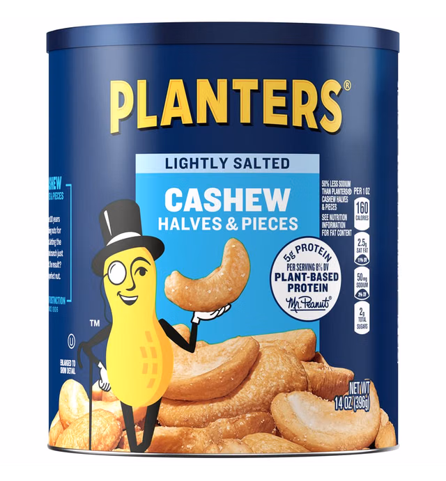 PLANTERS Lightly Salted Cashew Halves & Pieces, 14 oz Canister (Pack of 3), Cashews Roasted in Peanut Oil with Sea Salt, Snacks for Adults, Resealable Lid for Long-Lasting Freshness, Kosher