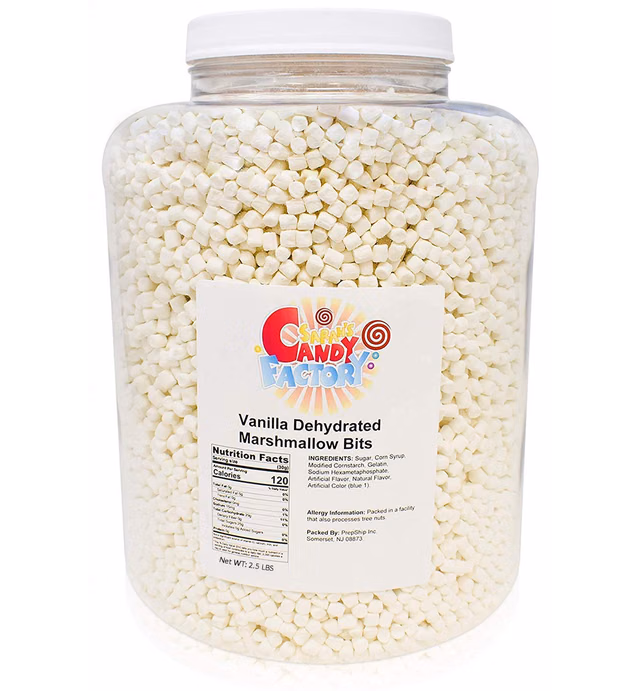 Sarah's Candy Factory Vanilla Mini Dehydrated Marshmallows in Jar - Mini Marshmallow Bits for Hot Cocoa (2.5 Lbs)