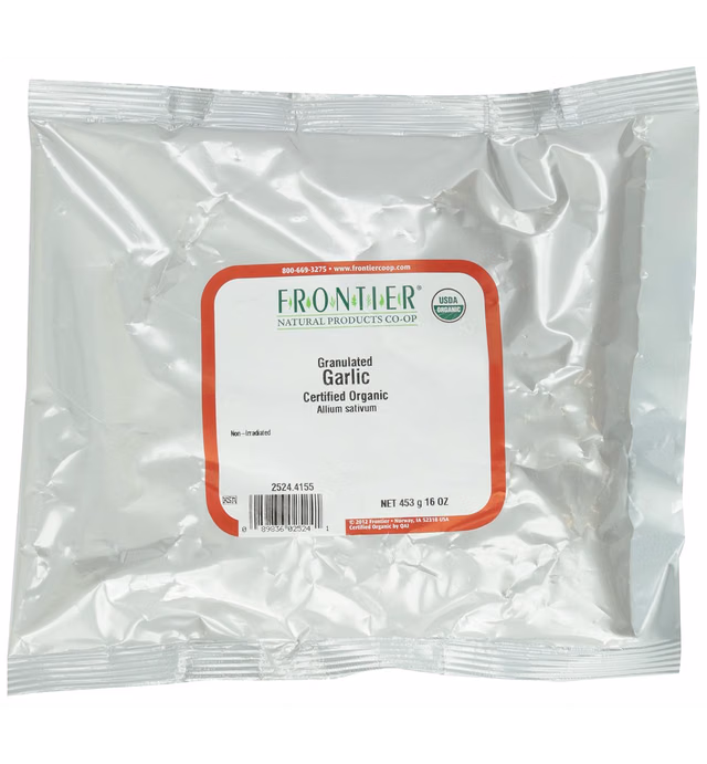 Frontier Co-op Organic Garlic Granules, 1-Pound Bulk, Aromatic and Flavorful Kosher Garlic, Great For Savory Dishes