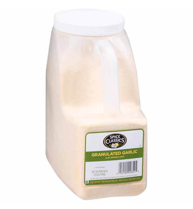 Spice Classics Granulated Garlic, 6.5 lb - One 6.5 Pound Container of Bulk Garlic Powder Seasoning to Flavor Vegetables, Meats, Salads, Dressings and More