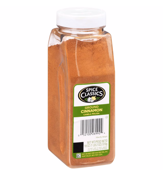 Spice Classics Ground Cinnamon, 18 oz - One 18 Ounce Container of Ground Cinnamon Powder, Perfect in Desserts, Hot Tea, Cider, Meat Rubs, and More