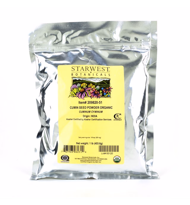 Starwest Botanicals Organic Ground Cumin Seed Powder, 1 Pound Bulk Spice
