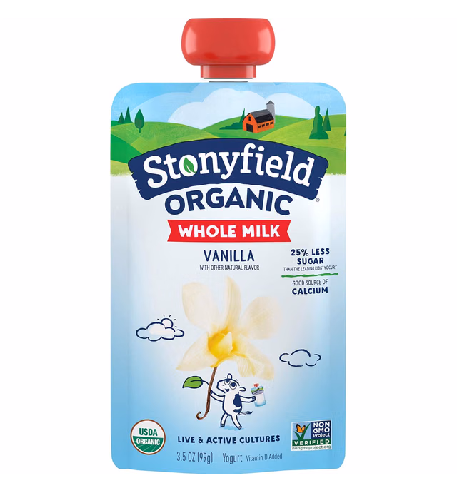Stonyfield Organic Kids Vanilla Whole Milk Yogurt Pouch, 3.5 oz., Single Serving Snack