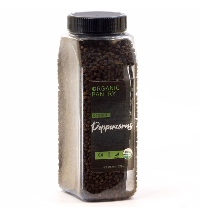 THE ORGANIC PANTRY Organic Peppercorns – 18oz Tub - USDA Organic Whole Black Tellicherry Peppercorns – Steam Sterilized All Natural Organic Black Pepper - Perfect Whole Peppercorns for Grinder Refill