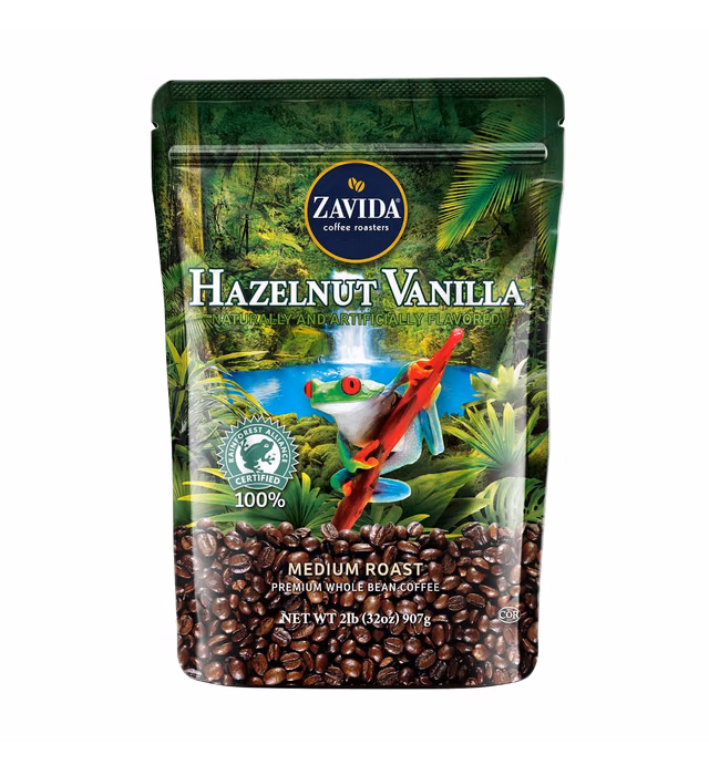 Zavida Hazelnut Vanilla Whole Bean (32 OZ), 32 Ounce, 2 Pound (Pack of 1)