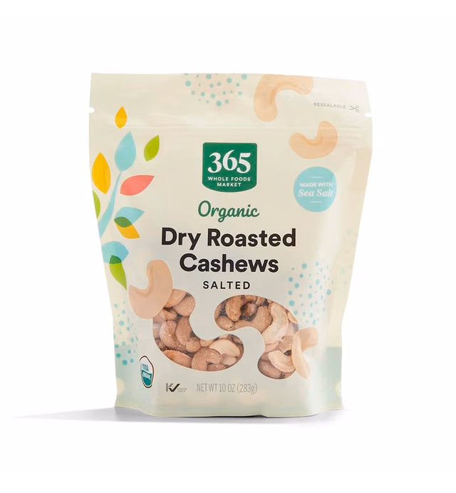 365 by Whole Foods Market, Organic Dry Roasted & Salted Cashews, 10 Ounce