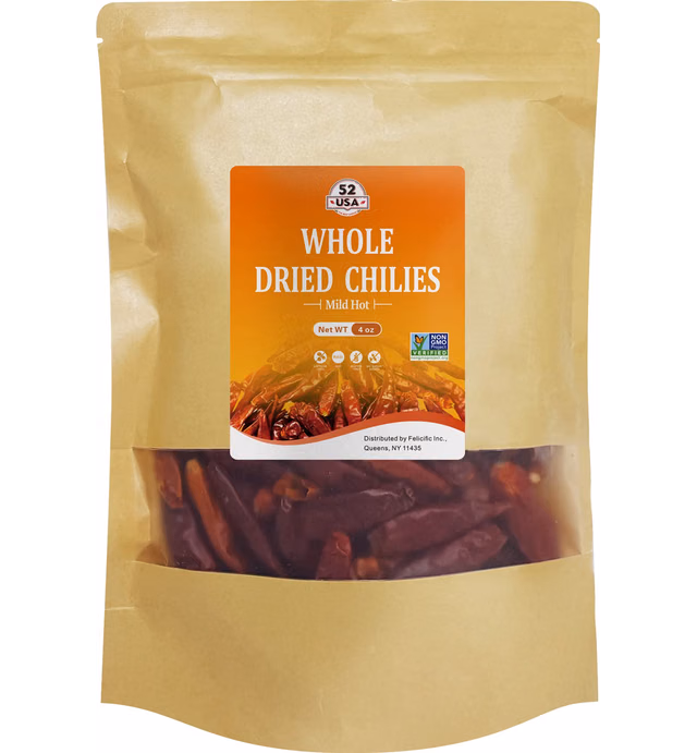 52USA Szechuan Red Dried Chilis, Whole Chili, Mild Spicy Chinese Chili 4 Oz (Mild Hot)