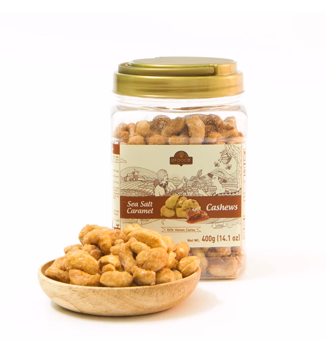 LAFOOCO Sea Salt Caramel Cashews, Vietnam Cashews, Lightly Salted, Sweet Tasty, Rich in Nutrients, Protein, Great Gift for Family, Friend on Celebration, Holiday, Birthday and more (14.1 oz)