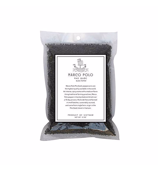 Marco Polo Black Peppercorns Premium Black Pepper Phu Quoc Vietnam Peppercorns - Gourmet Bold Flavor Medium Spice Peppercorns, 12 ounce