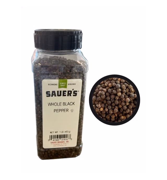 Sauer's Whole Black Pepper | 1 Pound Canister | Foodservice