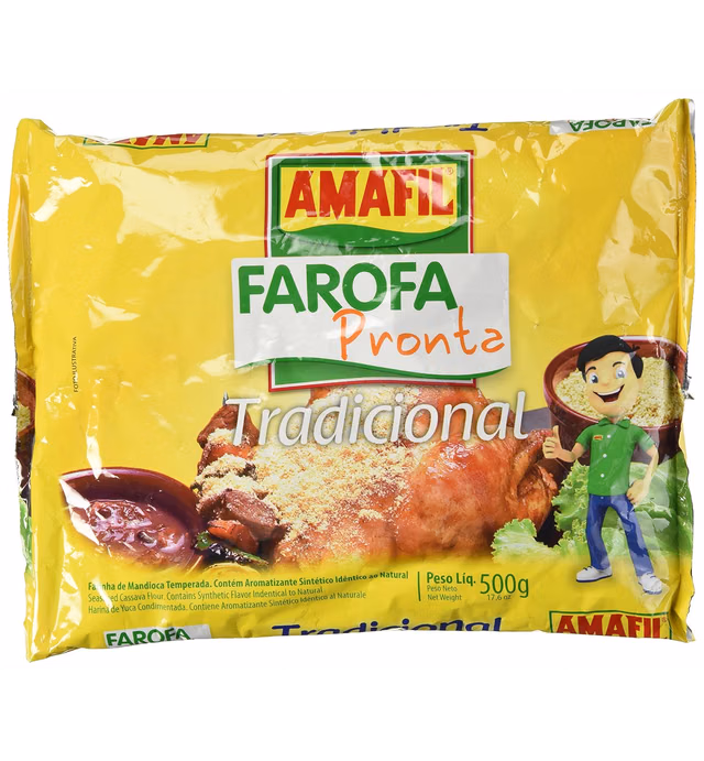 Amafil Seasoned Cassava Flour Farofa De Mandioca Pronta 500g Glutenfree, Tradicional, 1.1 Pound , 17.637 Ounce