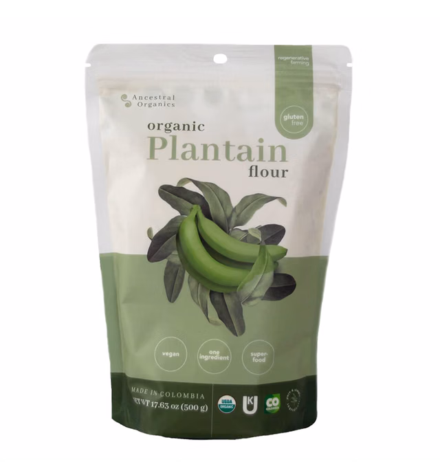 Organic Plantain Flour by Ancestral Organics, 17.63oz (500g) | Gluten Free All Purpose Flour Alternative, High Fiber & Vitamins, Rich in Potassium, Low Calorie, Sugar Free, Single Origin, Keto/Paleo Diets