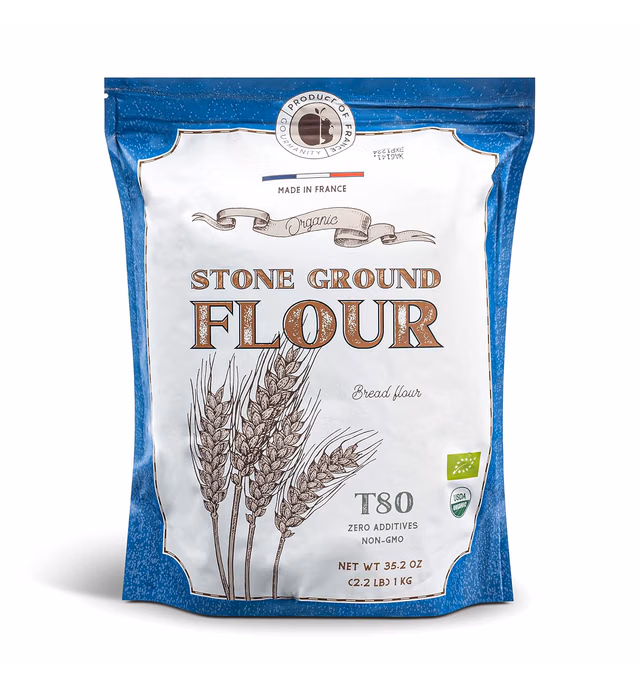 Gourmanity Organic Bread Flour 1kg | Stone Ground White Flour T80 | Organic French Flour | Bread Flour, Organic, Unenriched & Non-GMO [1kg/2.2LB]