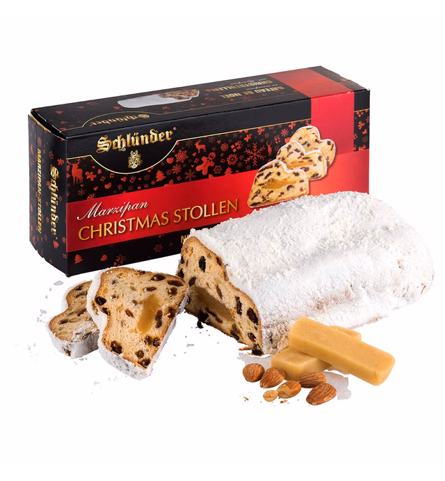 Schlunder Marzipan Christmas Stollen | Imported from Germany | Holiday Sweet Bread Marzipan Center Traditional German Recipe | Gift Box Packaging 26.4 oz