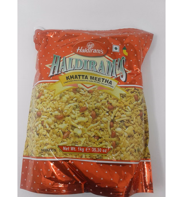 Haldiram's Khatta Meetha (Sweet-n-spicy) Mix of Chickpeas Flour Noodles,Rice flakes, Green Peas & Peanuts - 35.30oz, 1kg