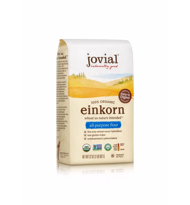 Jovial Einkorn 100% Organic Einkorn All Purpose Flour - Baking Flour, High Protein, Non-GMO, USDA Certified Organic, Unbleached Flour, Product of Italy, Organic All Purpose Flour - 32 Oz, 10 Pack