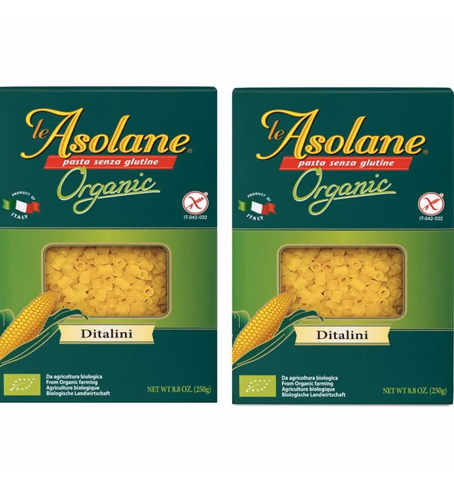 Le Asolane Certified Organic Gluten Free Ditalini Pasta | 2 Pack | Authentic Imported Italian Gourmet Pasta from Select Premium Grade Corn Flour | 8.8 oz packages