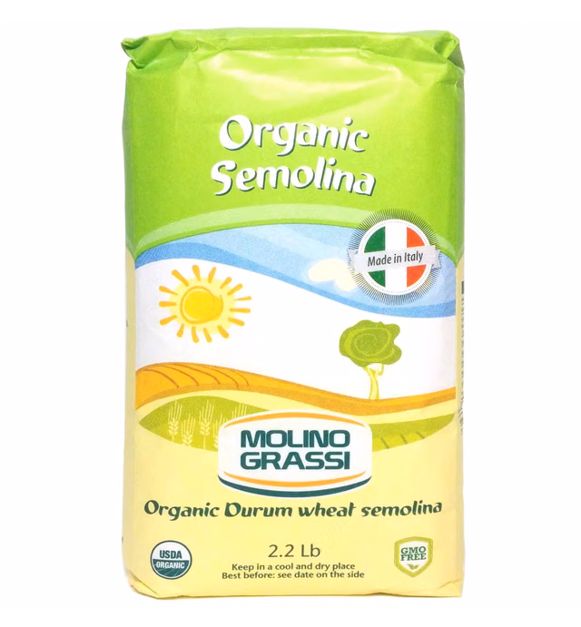 Molino Grassi Organic Durum Wheat Semolina Flour - 2.2 lb (2 Pack)