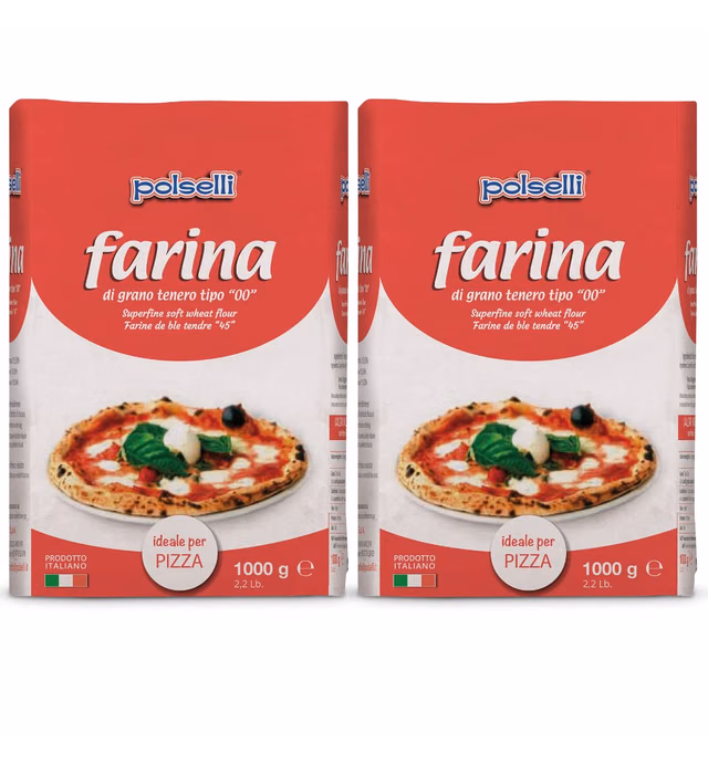 00 Pizza Flour, Double Zero, Dough, Soft Wheat, All Natural, Unbleached, Not Bromated, 2 pack x 1 kg (2.2 lbs) Polselli