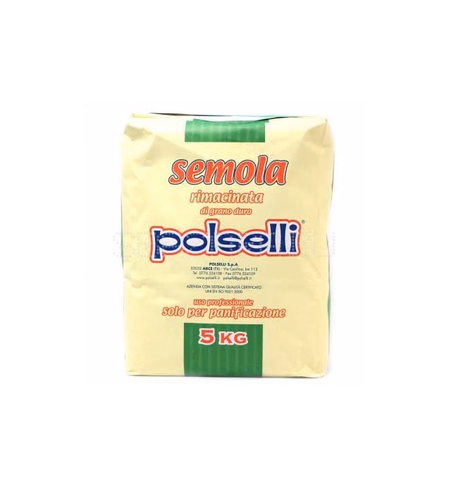 Semola Flour, Semola Rimachinata Flour, Semolina di Grano Duro, Product of Italy, 11 Lbs (5 kg), Polselli, Bread, Focaccia, Pizza, Biscotti, and Hearty, Rustic Desserts, All Natural, Unbleached, Unbromated, No Additives
