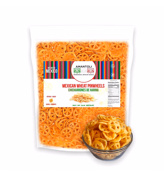 Amantoli - Mexican Duritos Pinwheel Wheat 1Lb (453gr) Snack, Traditional, Crunchy, Delicious | Chicharron / Fritura De Harina En Forma De Rueda Para Freir | Made In Mexico.