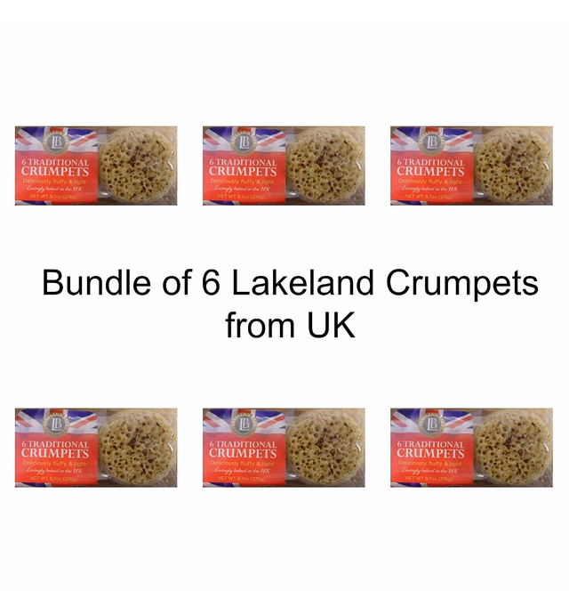 Bundle of 36 Lakeland Bake British Crumpets, 6ct x 6 Packs Product of UK – GMO, Vegan Free Delivers 3-5 Days USA