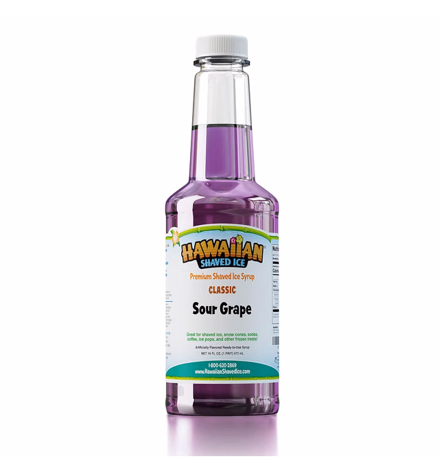 Hawaiian Shaved Ice Syrup Pint, Sour Grape Flavor, Great For Slushies, Italian Soda, Popsicles, & More, No Refrigeration Needed, Contains No Nuts, Soy, Wheat, Dairy, Starch, Flour, or Egg Products