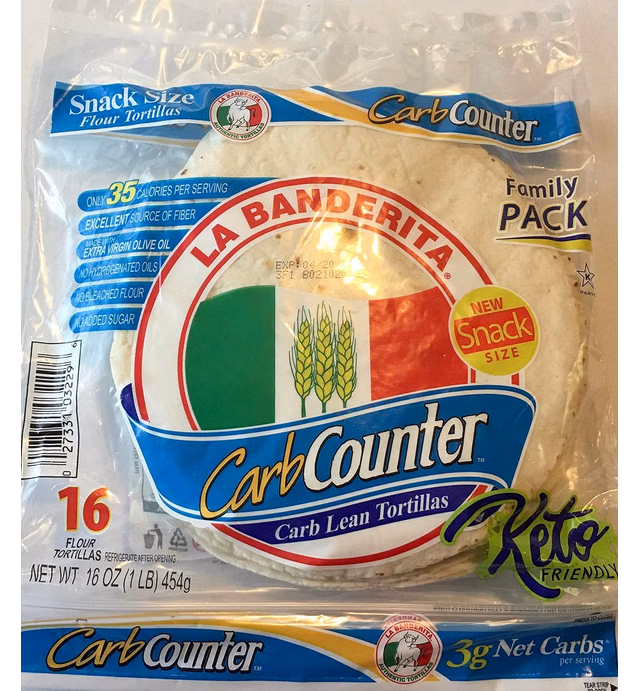 Keto Friendly Carb Counter Snack Size Flour Lean Tortillas 16 ct | 3g Net Carb Star K Kosher Family Size 2 Pack