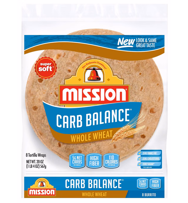 Mission Carb Balance Burrito Whole Wheat Tortillas, Low Carb, Keto, Whole Grains, High Fiber, No Sugar, Large Size, 8 Count