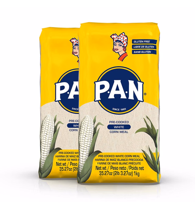 P.A.N. White Corn Meal – Pre-cooked Gluten Free and Kosher Flour for Arepas (2.2 lb/Pack of 2)