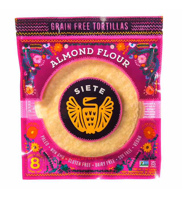 Siete Almond Flour Tortillas, 7 Ounce (Pack of 1), 8 ct (Frozen)