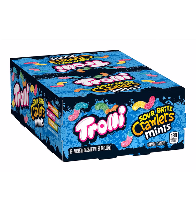 Trolli Sour Brite Crawlers Minis, Sour Gummy Worms, 2 Ounce Treat-Size Pouches (Pack Of 18)