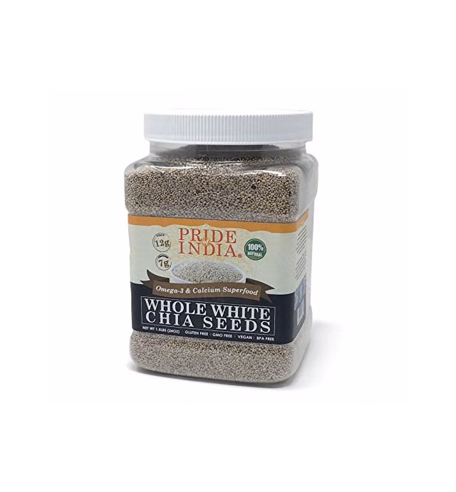 Pride Of India - Whole White Chia Seeds Raw Natural - 1.5 Pound (24 Oz) Jar with 24+ Servings - Omega-3 & Calcium Superfood - Great in smoothies, yogurt, baking, cereal, cookies, breakfast and more