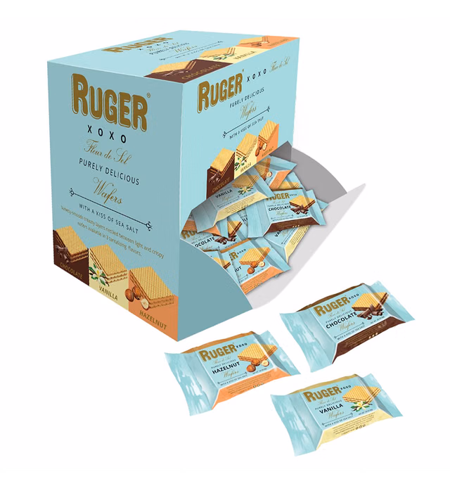Ruger Wafers XOXO Made with a Kiss of Sea Salt , Mini Wafers Display, 96 Count