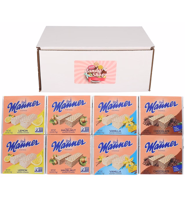 Manner Wafers Variety Pack of 4 Flavors: Vanilla, Chocolate, Hazelnut, Lemon (2 of each flavor, Total of 8)