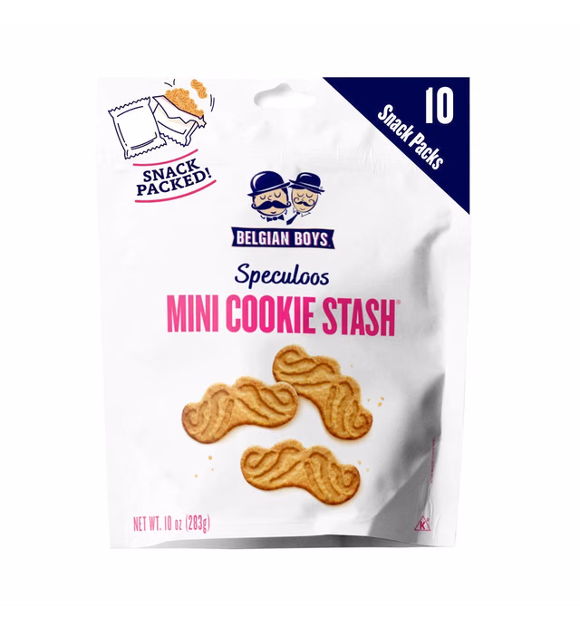 Belgian Boys Speculoos Mini Cookie Stash, European Spice Butter Cookies, Non-GMO, No Preservatives, Nut Free, Vegetarian Friendly, 1oz Pouches (10 Snack Packs per Box)