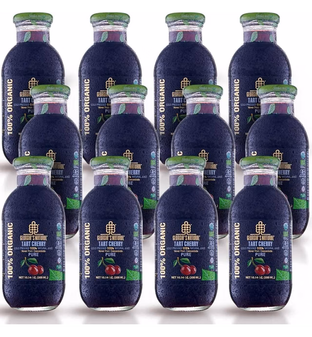 Georgia’s Natural Tart Cherry Juice – 10.14Fl Oz 12 Bottle Organic Juice – All-Natural Cold Pressed Juice Rich in Vitamin C and Antioxidants – Delicious Taste – No Added Sugars, Preservatives