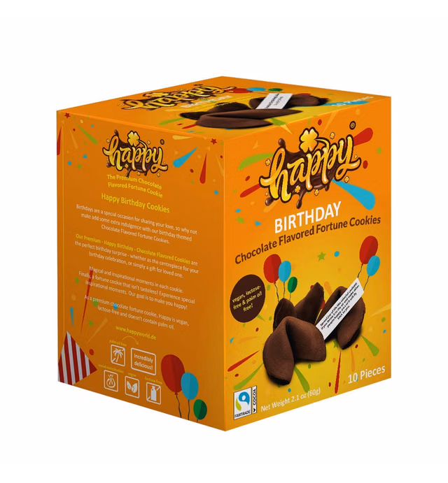 Happy Birthday Chocolate Flavored Fortune Cookie - 10 Cookies per Box - Net Weight 2.1 oz